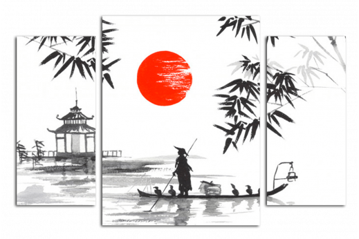 Модульная картина Япония. Рыбак